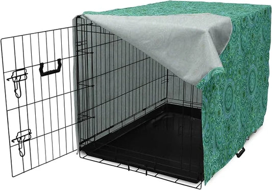 Lunarable Emerald Dog Crate Cover, Mandala Pattern with Soft Color Pattern Complex Motif Eastern Geometric Style, Easy to ...