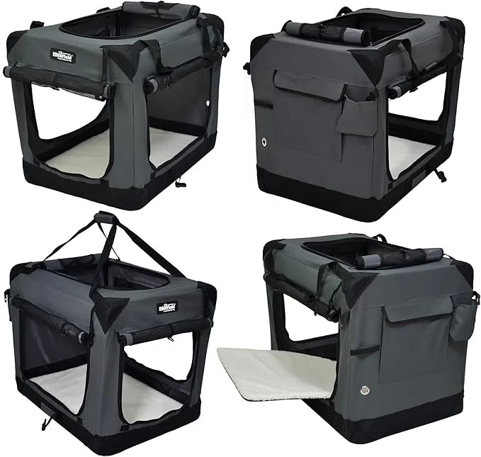 EliteField 4-Door Folding Soft Dog Crate with Curtains, Carrying Bag and Fleece Bed (2 Year Warranty), Indoor & Outdoor Pe...