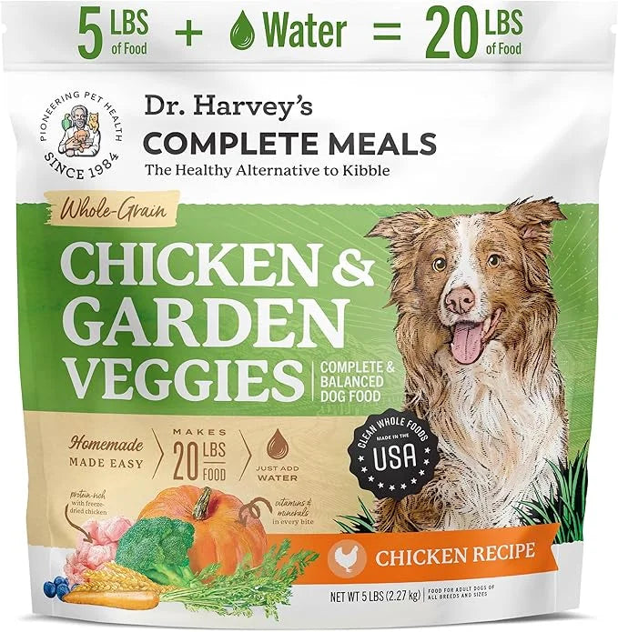 Dr. Harvey's Chicken & Garden Veggies Dog Food, Human Grade Whole-Grain Dehydrated Dog Food with Freeze-Dried Chicken (5 P...