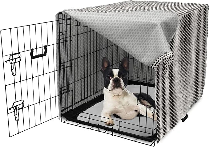 Lunarable Abstract Dog Crate Cover, Monochrome Grunge Pattern with Modern Round Shapes Print, Easy to Use Pet Kennel Cover...