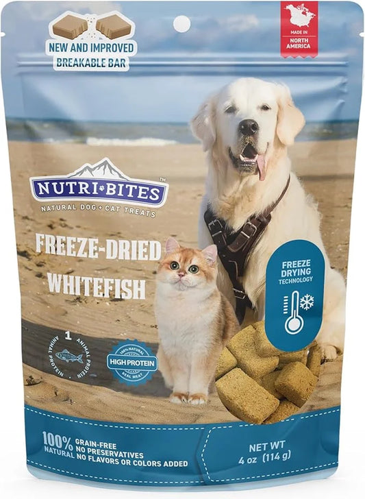 Nutri Bites Freeze Dried Whitefish Dog & Cat Treats 4 oz | Healthy Pet Training Treats or Food Topper | All Natural, High ...