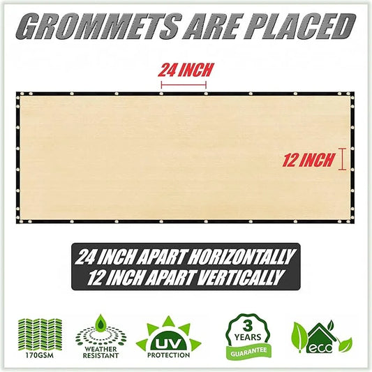 ColourTree 7' x 9' SandBeige Custom Size Shade Cloth with Grommets - 90% Sunblock, Durable Mesh Fabric Tarp for Dog Kennel...