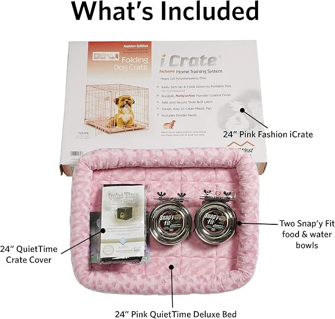 MidWest Homes for Pets iCrate Dog Crate Starter Kit, 24-Inch Dog Crate Kit Ideal for Small Dog Breeds (uo to 25 pounds) In...