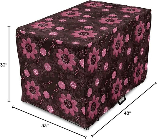 Lunarable Floral Dog Crate Cover, Botanical Theme Flowers Pattern Natural Art Abstract Blossoms, Easy to Use Pet Kennel Co...