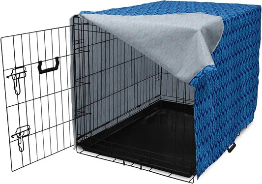 Lunarable Damask Blue Dog Crate Cover, Repeating Simplistic Pattern Rococo Inspired Royalty Essential Motif, Easy to Use P...
