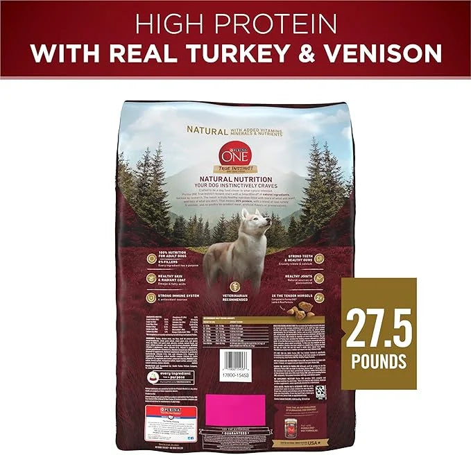 Purina ONE True Instinct With A Blend Of Real Turkey and Venison Dry Dog Food - 27.5 lb. Bag - Product Image