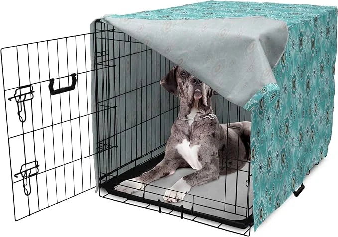 Lunarable Abstract Dog Crate Cover, Surreal and Flourishing Botanical Floral Ornaments Pattern, Easy to Use Pet Kennel Cov...
