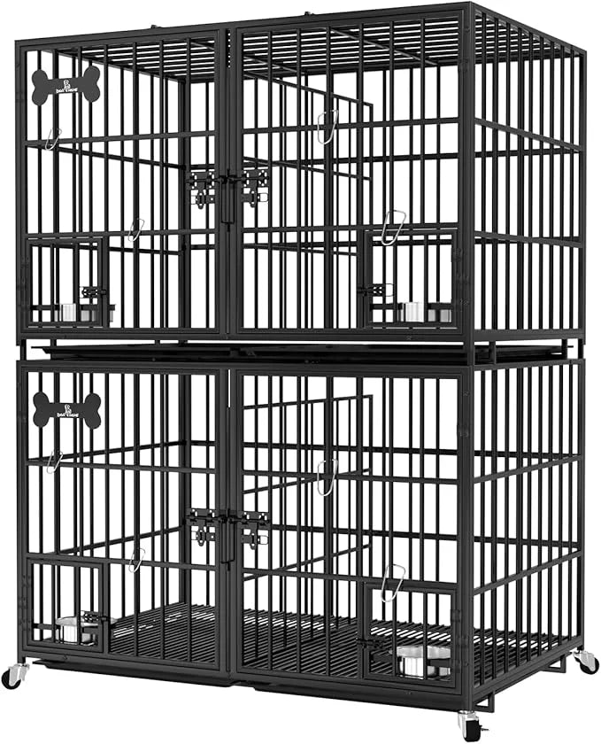 aboxoo 42 inch Stackable Heavy Duty Metal Dog Crate for 4 Dogs/Large Dog,All Metal Open Top Access,Escape Proof Cage,Dog K...