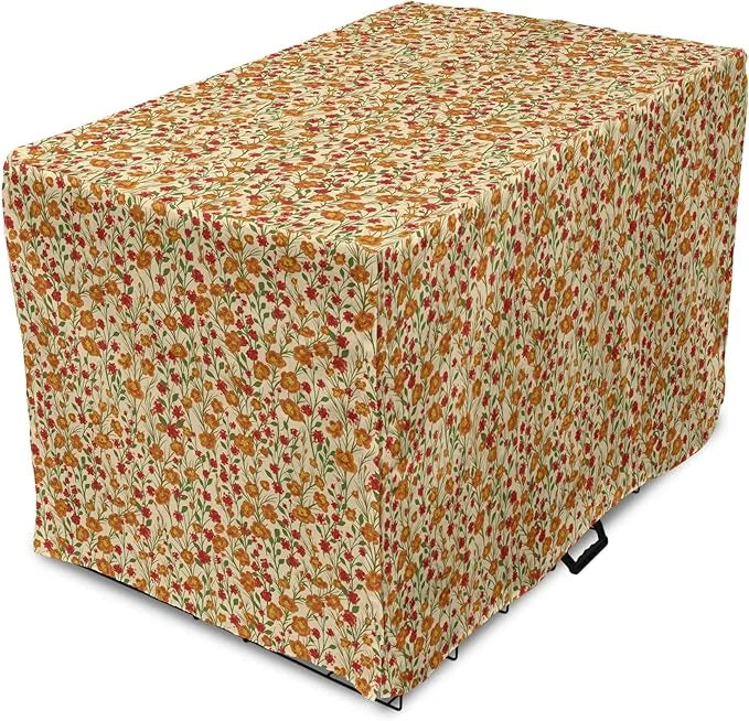 Ambesonne Floral Dog Crate Cover, Burgeoning Flowers Small Flora Scene Foliage Meadow Setting Vintage Garden Art, Easy to ...