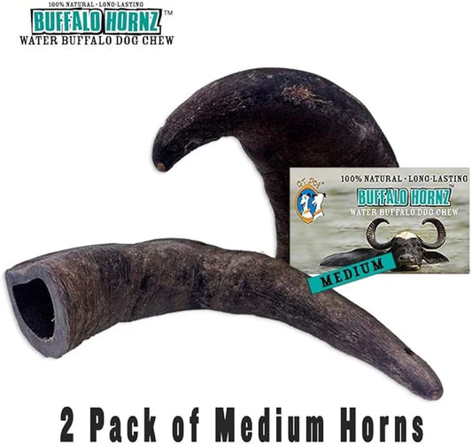 2 Pack of Buffalo Hornz Medium Long Lasting 100% Natural Water Buffalo Horn Dog Chews - Product Image