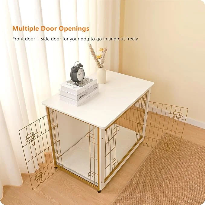 DWANTON Dog Crate Furniture with Cushion, Wooden Kennel Table with Double Doors, Indoor Dog House, Medium Size, 32.5" L, W...