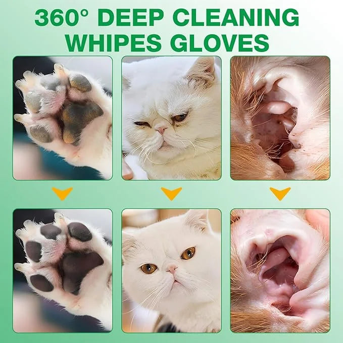 Pet Glove Wipes UNSCENTED for Dogs and Cats No-Rinse, Deodorizing, Grooming Gloves for Paws, Face, Butt, and Legs, Portabl...