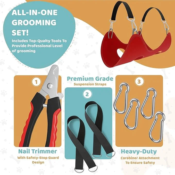 Dog Grooming Hammock – Sturdy & Safe Dog Hammock for Grooming with Durable Carabiner Clips & Straps – Soft, Comforting Dog...
