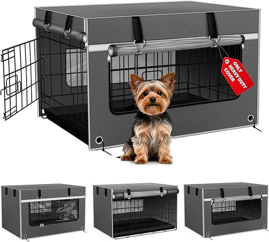 24In Tear-Resistant & Breathable Dog Crate Cover, 1680D Heavy-Duty Windproof Fabric. Efficient Moisture Removal and Ventil...