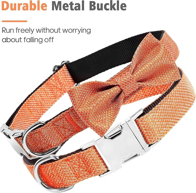 Dog Collar with Bow for Small Medium Large Dogs, Cute Bling Dog Bow Tie Collar with Metal Buckle, Soft & Durable for Mediu...