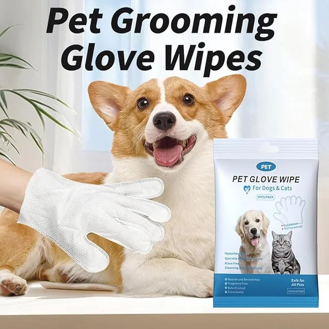 Pet Cleaning & Deodorizing Glove Wipes-Extra Thick-6pcs/PACK, Bathing Spa for Dogs & Cats, Hypoallergenic, Nourish & Smoot...