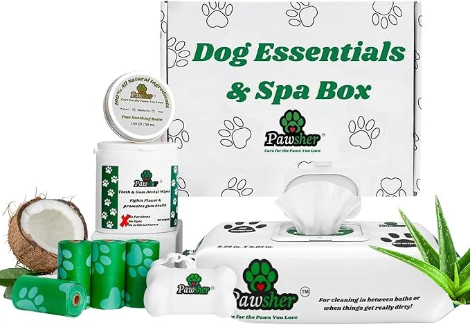 Puppy Essentials Kit | Dog Wipes for Cleaning & Deodorizing | Paw & Nose Balm | Teeth Cleaning Wipes | Poop Bags | Dog Gro...