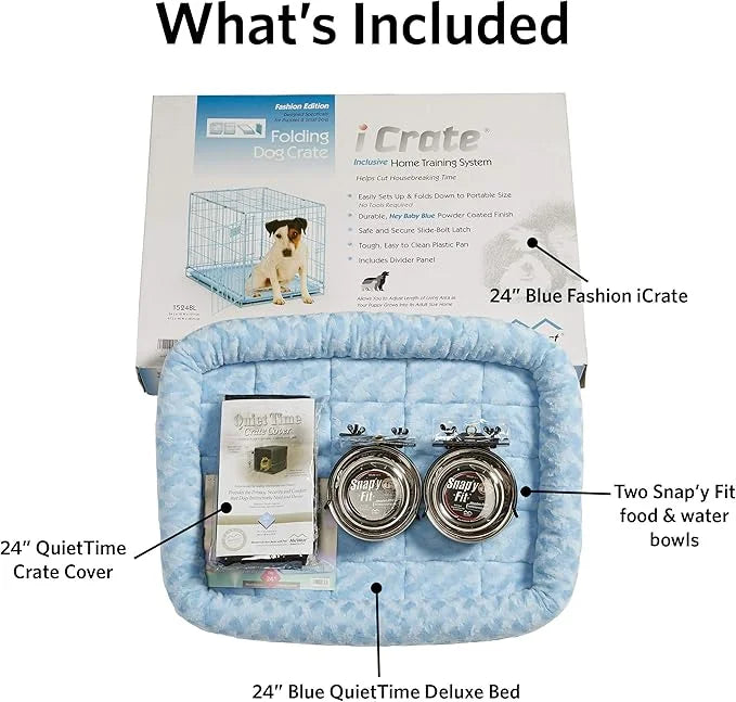 MidWest Homes for Pets iCrate Dog Crate Starter Kit | 24-Inch Dog Crate Kit Ideal for Small Dog Breeds (Weighing 13-25 Pou...