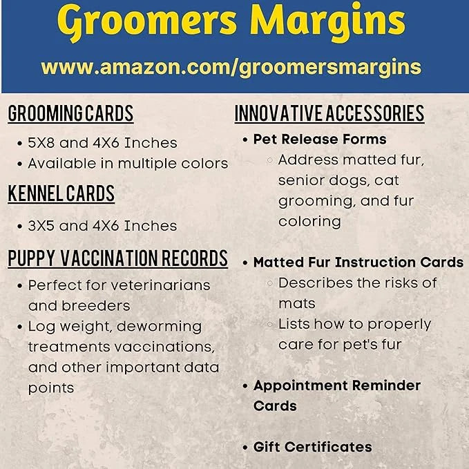 Dog Groomer Matted Fur and Dog Brushing Care Cards (100 pack, 3.5" X 2") Addresses hematomas, mats, combing, and shaving m...