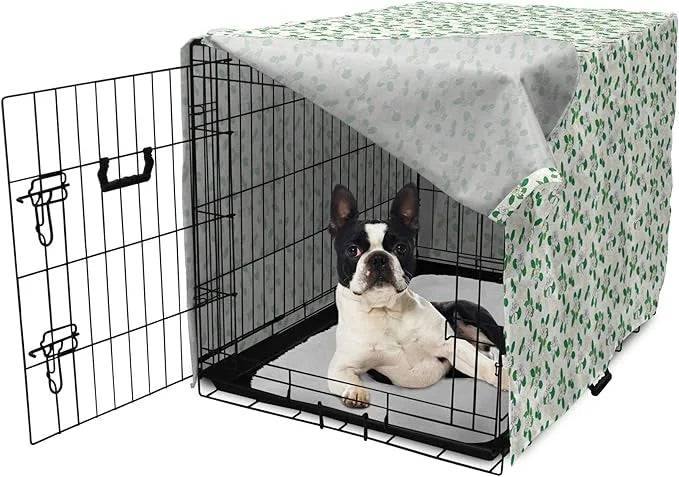 Lunarable Jasmine Dog Crate Cover, Gardenia Simplistic Romantic Flowers Continuous Pattern, Easy to Use Pet Kennel Cover f...