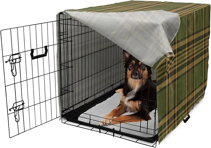 Lunarable Plaid Dog Crate Cover, Tartan Pattern in Autumn Tones Old Fashioned Design Country Illustration, Easy to Use Pet...