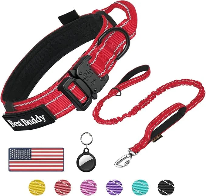 AUBELL Tactical Dog Collar and Leash Set, Adjustable Military Nylon Reflective Dog Leash and Collar with Handle and Heavy ...