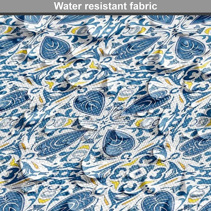 Lunarable Yellow and Blue Dog Crate Cover, Portuguese Traditional Tiles Abstract Mosaic Floral Swirl Motifs, Easy to Use P...