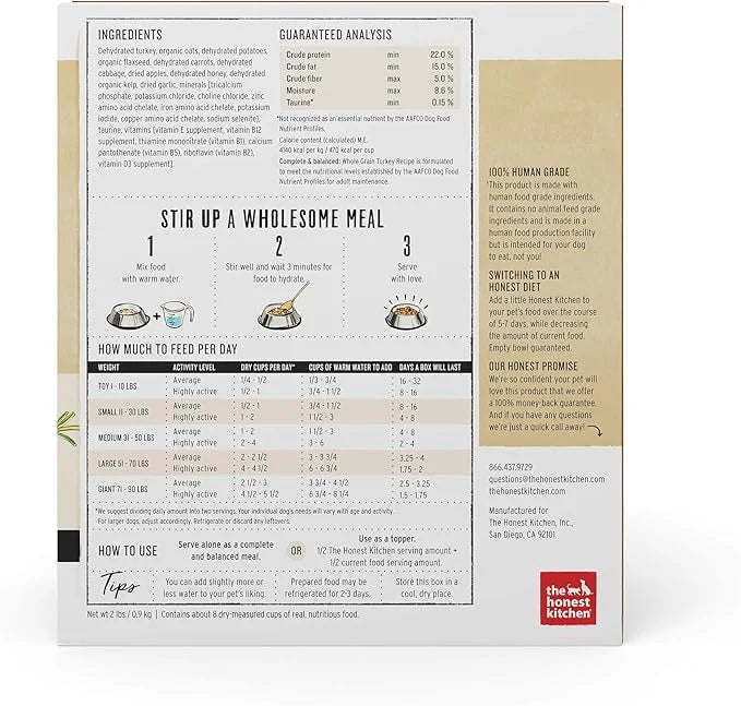 The Honest Kitchen Dehydrated Whole Grain Turkey Dog Food, 2 lb Box - Product Image