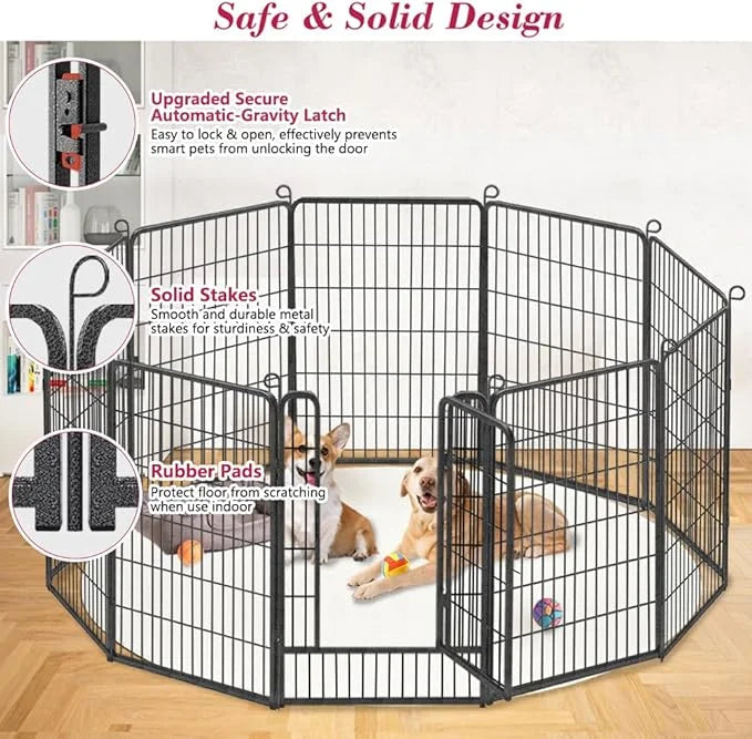 Dog Playpen 40 inch Dog Fence for Outdoor Indoor Use Heavy Duty Metal Dog Pen for Large Dogs, Rustproof Pet Playpen Portab...