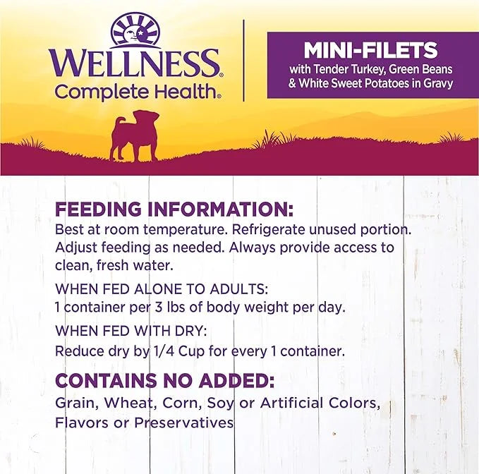 Wellness Petite Entrées Mini-Filets with Tender Turkey, Green Beans & White Sweet Potatoes in Gravy, 3-Ounce Cup (Pack of ...