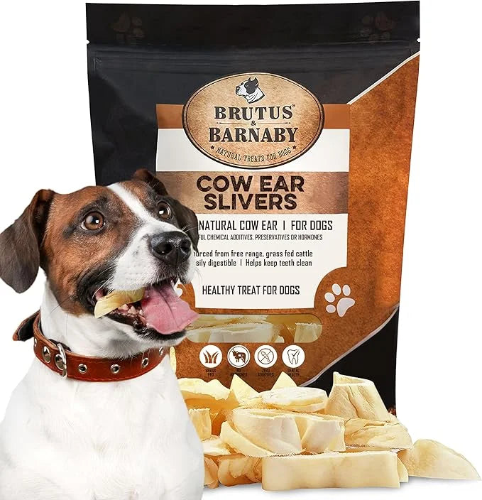 BRUTUS & BARNABY Cow Ears for Dogs; Ear Slivers are Great for Puppy Teething, Single Ingredient Beef Ear Slivers for Small...