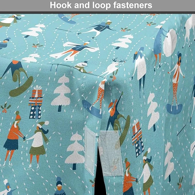 Lunarable Christmas Dog Crate Cover, Winter Games Theme Pattern with Snowman Trees Snowboard Reindeer and Adults, Easy to ...
