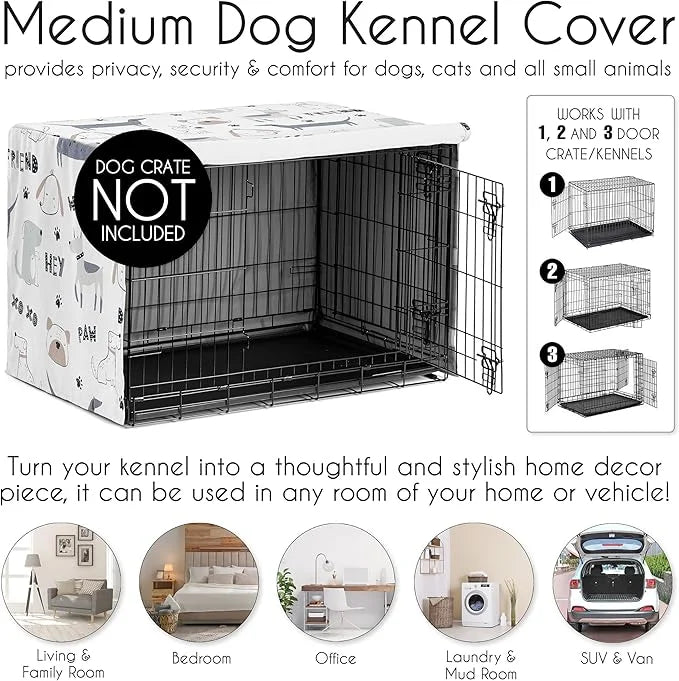 Sweet Jojo Designs 36in. Medium Dog Crate Cover (Cartoon Puppy Print) Pet Cage, Kennel Covers (Neutral, Modern, Bulldog, W...