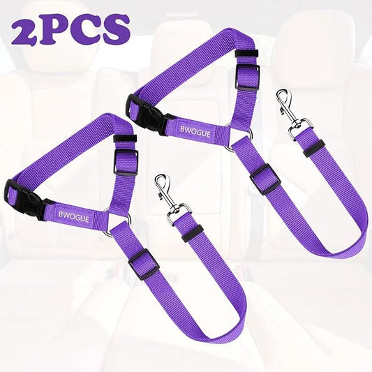 BWOGUE 2 Packs Dog Cat Safety Seat Belt Strap Car Headrest Restraint Adjustable Nylon Fabric Dog Restraints Vehicle Seatbe...