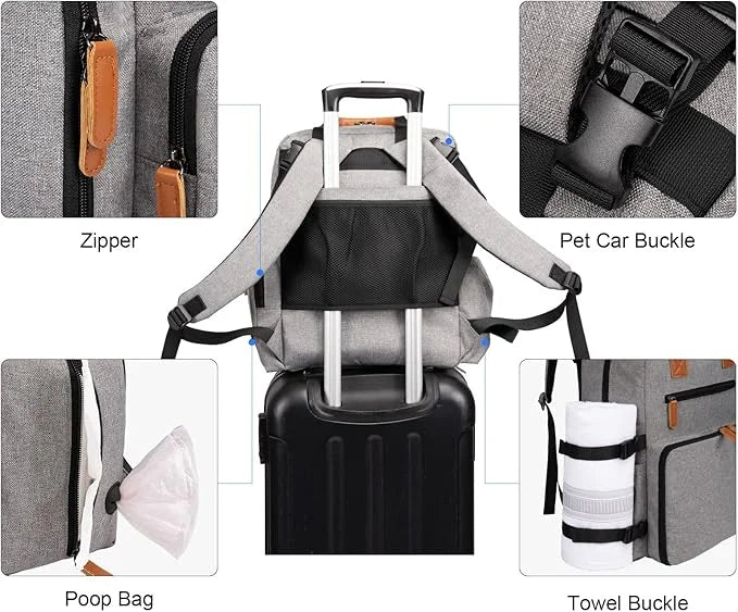 Modoker Dog Travel Bag, Airline Approved Backpack for Pet Accessories Organizer, Tote Weekend Bag with 2 Dog Food Storage ...