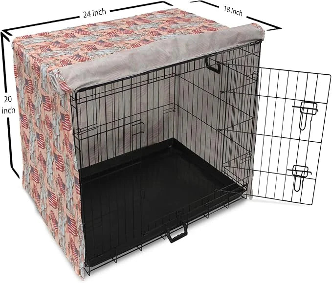 Ambesonne USA Dog Crate Cover, United States America Liberty Rhythmic Print, Easy to Use Pet Kennel Cover for Cats & Mediu...