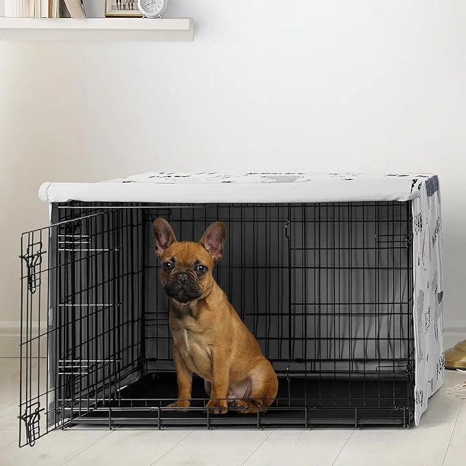 Sweet Jojo Designs 30in. Small/Medium Dog Crate Cover (Cartoon Puppy Print) Pet Cage, Kennel Covers (Neutral, Modern, Bull...
