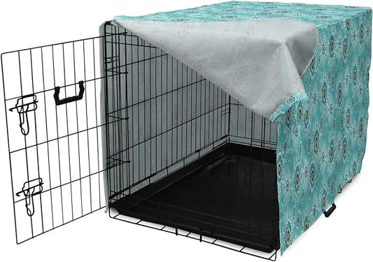 Lunarable Abstract Dog Crate Cover, Surreal and Flourishing Botanical Floral Ornaments Pattern, Easy to Use Pet Kennel Cov...