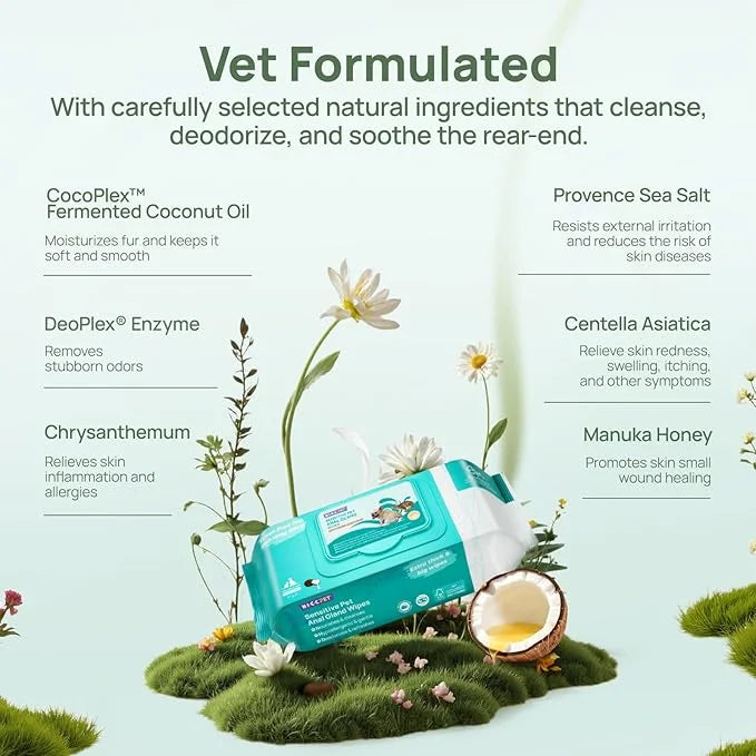 HICC PET Wipes for Dogs & Cats, Cleansing Deodorizing & Soothing Allergy Infections Anal Gland Pets Wipes with Coconut Oil...