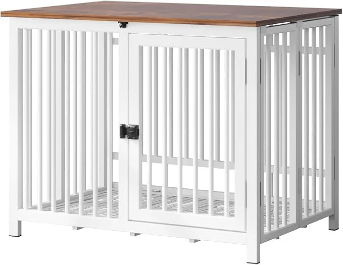 Heavy Duty Dog Crate Furniture, Fully Assembled exc. Locks, All Metal Frame & Wooden Tabletop, Modern Kennel for Small Dog...