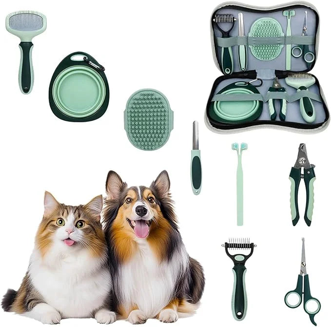 Pet Nail Clippers Trimmer and Grooming Kit, 8 Pieces Pet Grooming Kit - Dematting Comb,Slicker Brush,dog nail trimmer,coll...