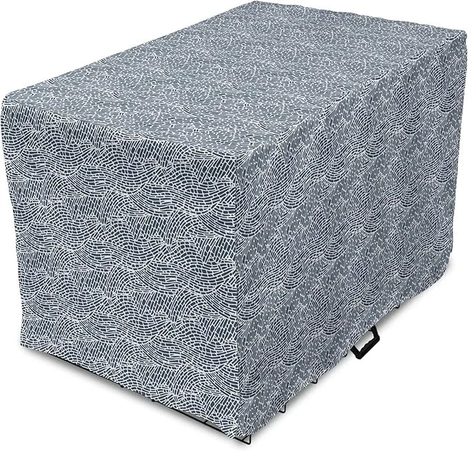 Ambesonne Abstract Dog Crate Cover, Monochromatic Design Mosaic Look Artistica Ocean Waves Repetition, Easy to Use Pet Ken...