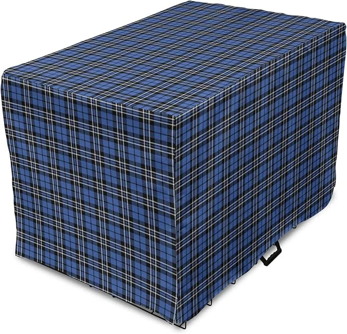 Lunarable Plaid Dog Crate Cover, Classical Old Fashioned Abstract Pattern Design Scottish Country Style, Easy to Use Pet K...