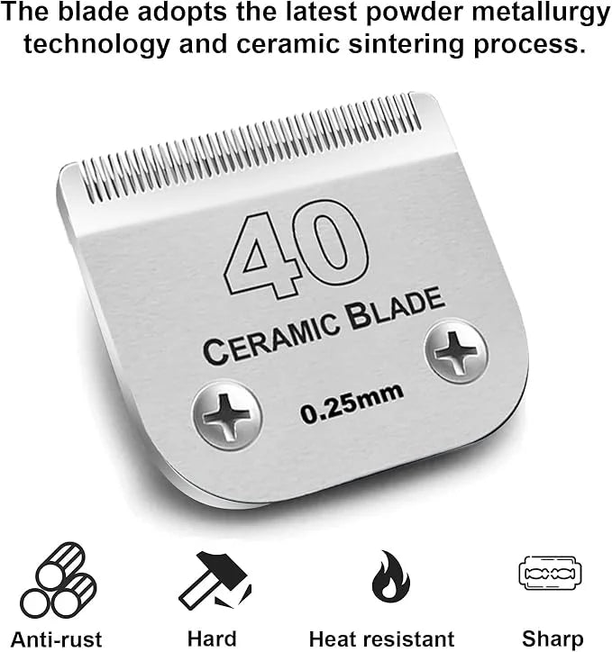 #40 Blades Dog Grooming Clipper Replacement Blades Compatible with Andis/Wahl/Oster Dog Clippers,Detachable Ceramic Blade ...