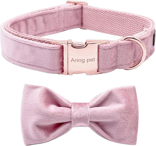 ARING PET Velvet Dog Collars with Bow tie, Bowtie Dog Collar, Cute Pink Collar for Girl and Boy Dogs,X-Small. - Product Image