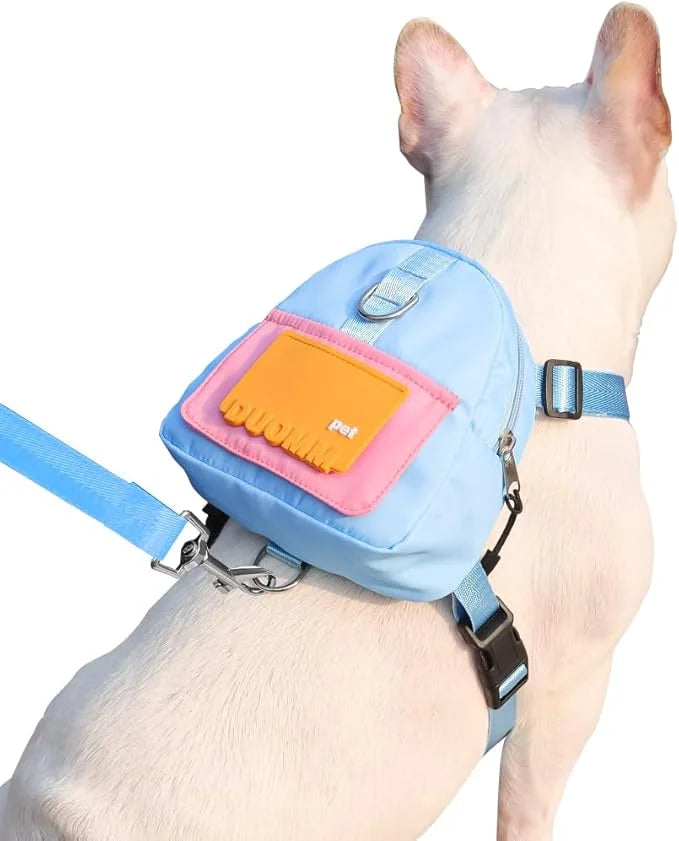Dog Backpack Harness with Leash,Cute Pet Puppy Backpacks Bulid-in Dog Poop Bag Dispenser,Adjustable Pets Self Carrier Bag ...