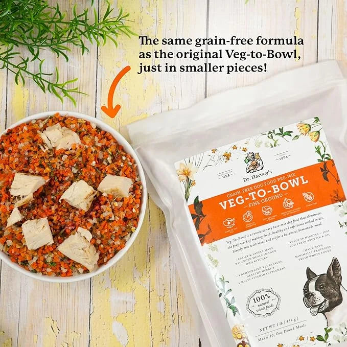 Dr. Harvey's Veg-to-Bowl Fine Ground Dog Food, Human Grade Dehydrated Base Mix for Dogs, Grain Free Holistic Mix for Small...
