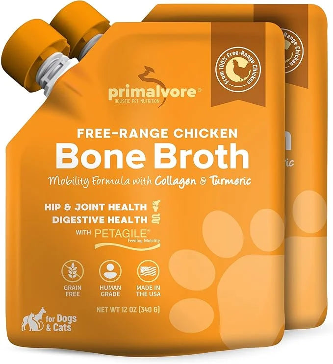 Primalvore Free-Range Bone Broth for Dogs &Cats, Mobility Formula w/Collagen Peptides to Help Support Hip & Joints, Digest...