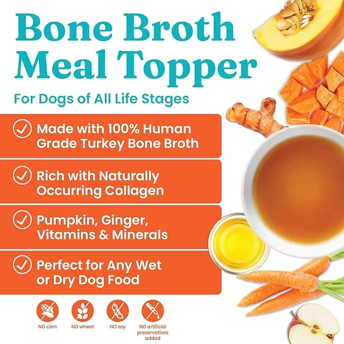 Solid Gold Turkey Bone Broth for Dogs - Grain Free Dog Food Topper Rich in Collagen and Superfoods - Nutrient Dense Dog Gr...