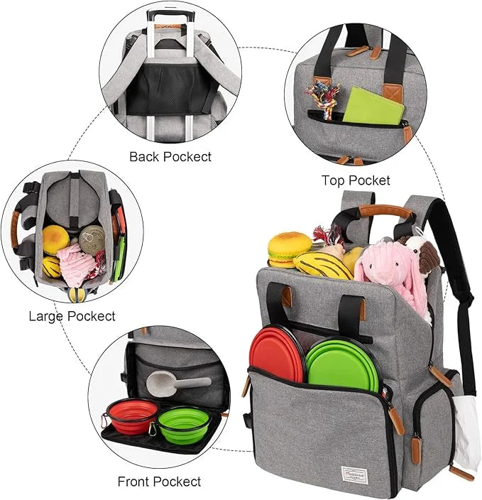 Modoker Dog Travel Bag, Airline Approved Backpack for Pet Accessories Organizer, Tote Weekend Bag with 2 Dog Food Storage ...